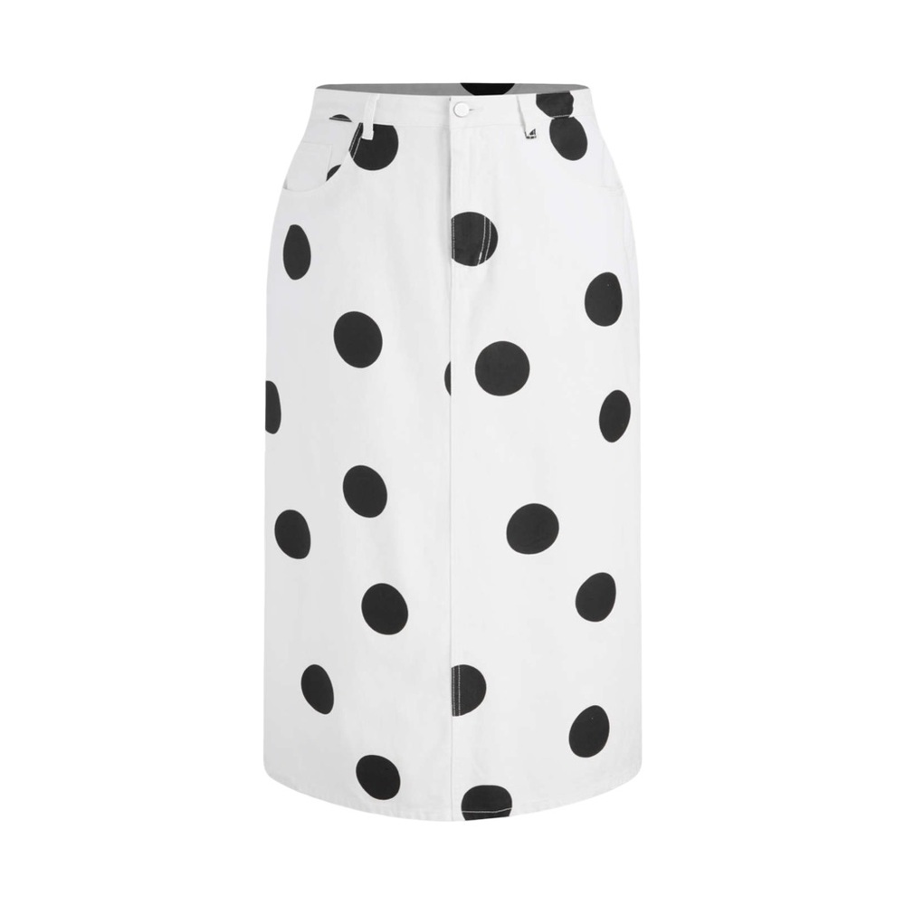 Cider Black and White Polka Dot Midi Skirt